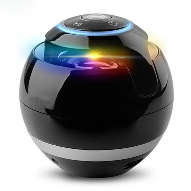 TG Ball Portable Bluetooth Speaker For Home And On The Go compact black ball speaker with LED ring, TF card, Aux, FM and hands-free
