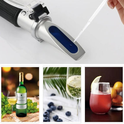 Handheld Refractometer for Testing Sugar in Fruit Wine and Juice, aluminum body handheld device measuring Brix with pipette