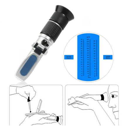Handheld Refractometer for Testing Sugar in Fruit Wine and Juice with aluminum body and Brix scale for home brewers