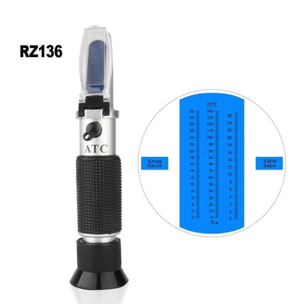 Handheld Refractometer for Testing Sugar in Fruit Wine and Juice - aluminum body, ATC, rubber grip, pocket refractometer for Brix