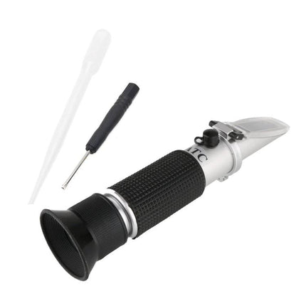 Handheld Refractometer for Testing Sugar in Fruit Wine and Juice, aluminum-body handheld refractometer with pipette and screwdriver