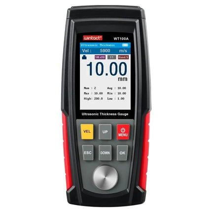 Digital Ultrasonic Thickness Gauge for Metal Surfaces handheld meter showing 10.00 mm reading for pipe inspection