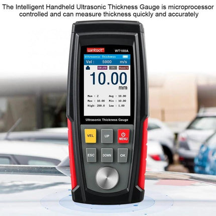 Digital Ultrasonic Thickness Gauge for Metal Surfaces handheld meter showing 10.00 mm reading for corrosion inspection