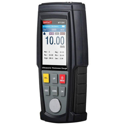 Digital Ultrasonic Thickness Gauge for Material Measurement in Industry handheld device showing 10.00 mm reading and control buttons