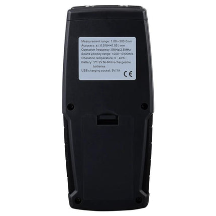 Digital Ultrasonic Thickness Gauge for Material Measurement in Industry rear view showing label and battery compartment