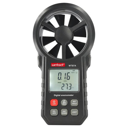 Portable Anemometer Thermometer for Wind Speed and Temperature Monitoring - handheld digital anemometer showing wind and temperature readings