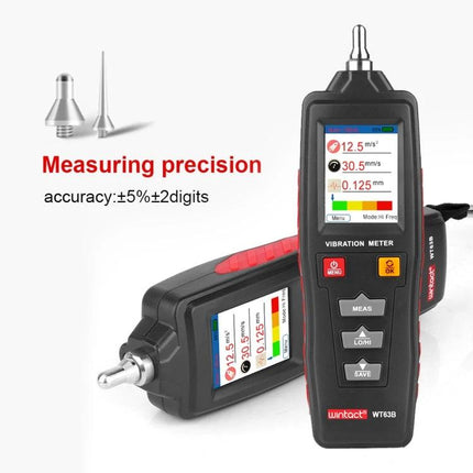 WINTACT Handheld Digital Vibration Analyzer for Maintenance Tools - handheld vibration meter showing flipped color display and probes