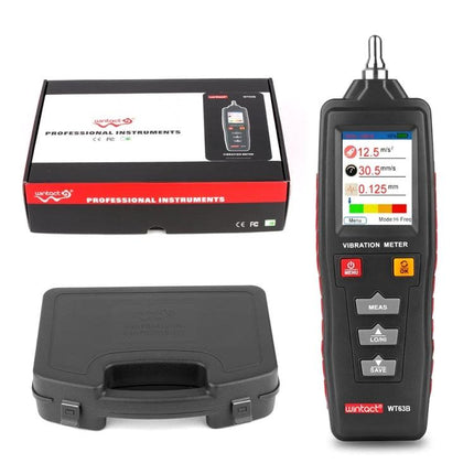 WINTACT Handheld Digital Vibration Analyzer for Maintenance Tools portable vibration meter with flipped screen, carrying case and retail box