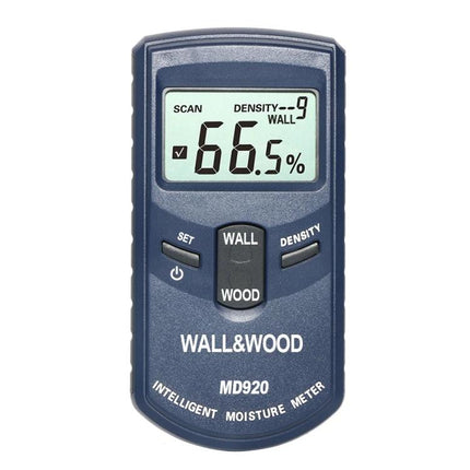 Handheld Moisture Tester for Wood and Wall Surfaces in Construction handheld reader showing 66.5% moisture on display