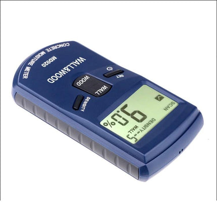 Handheld Moisture Tester for Wood and Wall Surfaces in Construction digital blue meter showing 9% reading for wood and wall moisture
