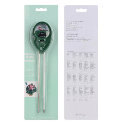 Soil pH and Moisture Meter for Gardening and Plant Care – dual-probe handheld meter in blister pack for testing moisture and pH in gardens, lawns, and potted plants