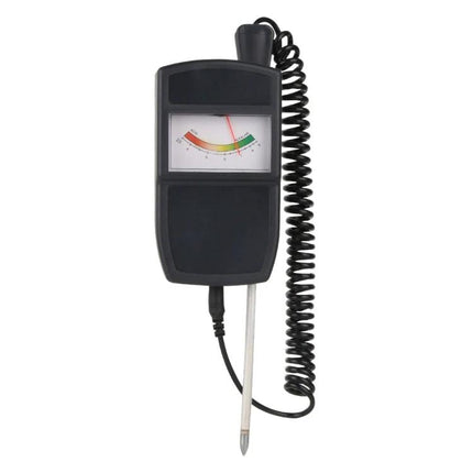 Digital Soil Moisture and pH Meter for Gardening Plant Care - handheld probe showing moisture and pH gauge with coiled cable