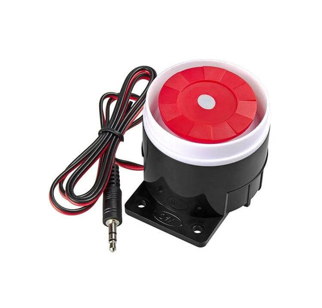 Wireless Home Security Alarm System with Loud Siren Feature compact red-and-black external siren module with cable and 3.5mm plug