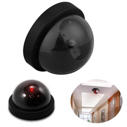 Outdoor Waterproof Dummy LED Security Camera for Home Protection - black dome decoy with red LED to deter intruders in driveways and entryways