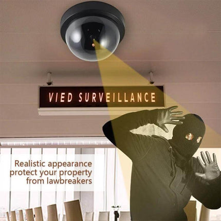 Outdoor Waterproof Dummy LED Security Camera for Home Protection mounted on ceiling as realistic decoy with LED light deterring intruder