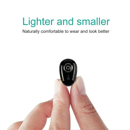 Mini Bluetooth Earbuds With Discreet In Ear Design shown held between fingers, lightweight compact for calls and music
