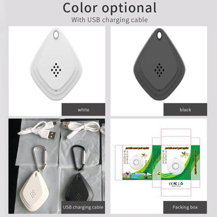Outdoor Mosquito Repellent USB Charging For Camping compact USB-rechargeable ultrasonic device with hanging hook, available in white and black