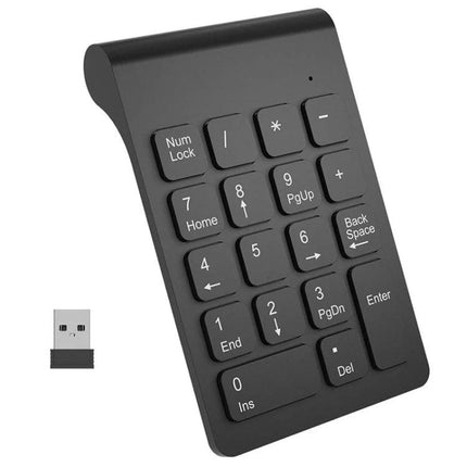 Wireless Mini Numeric Keypad in Black for Laptops - compact wireless USB numeric keypad for data entry and spreadsheets