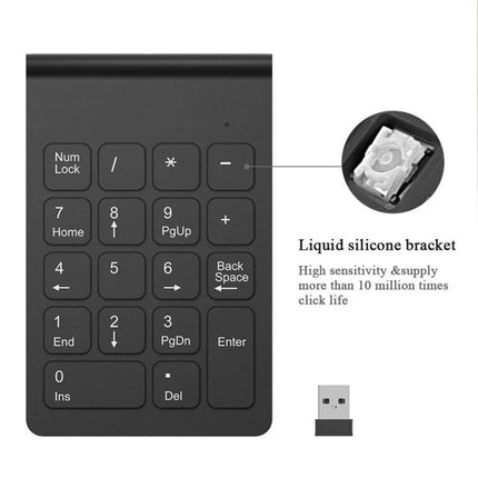 Wireless Mini Numeric Keypad in Black for Laptops compact wireless numeric keypad for laptops with liquid silicone keys and USB receiver