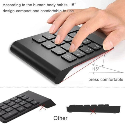 Wireless Mini Numeric Keypad in Black for Laptops - compact 15° ergonomic numeric keypad for fast spreadsheet and data entry