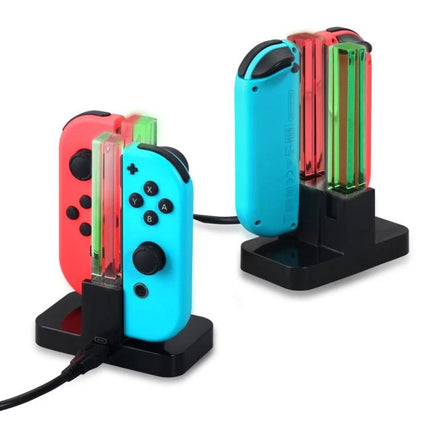 DOBE Charging Station for Nintendo Switch Joy-Con in Home Gaming - black stand charging up to four Joy-Con with LED indicators