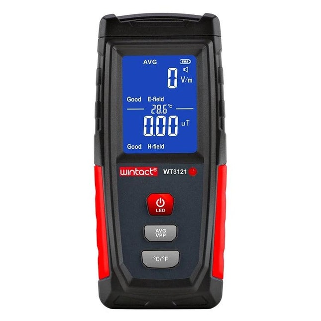 Electromagnetic Radiation Detector for Household Safety Measures handheld meter showing digital E-field H-field readings