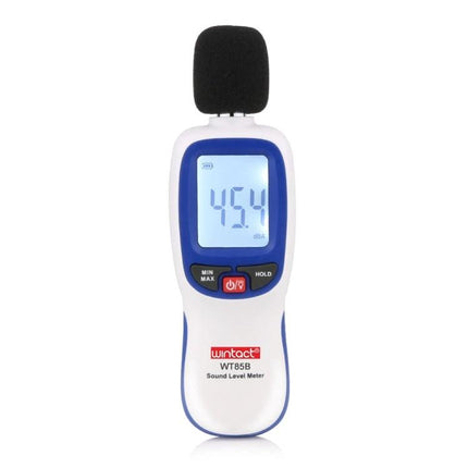Digital Sound Level Meter for Environmental Noise Monitoring handheld meter showing 45.4 dB with windscreen and LCD display