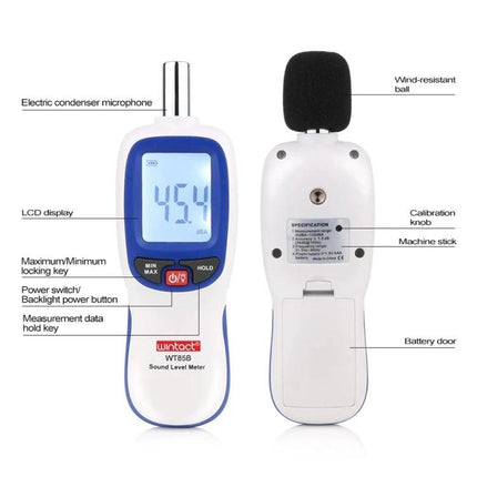 Digital Sound Level Meter for Environmental Noise Monitoring handheld device showing LCD decibel reading and wind-resistant microphone