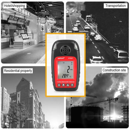 Wintact Portable Carbon Monoxide Detector for Home Safety compact handheld CO monitor with digital display used in kitchens garages and construction sites