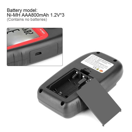 Portable Combustible Gas Leak Detector for Home Safety showing back battery compartment open (AAA batteries not included)