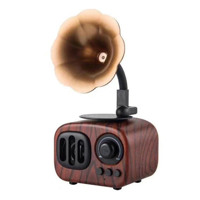 Wooden Bluetooth Speaker With Retro Wood Finish For Travel small portable gramophone style speaker for hikes