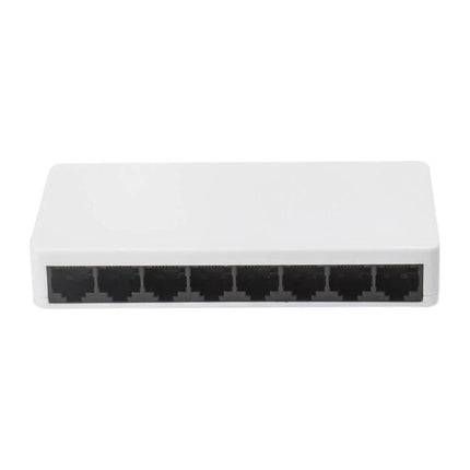Compact 8-Port Ethernet Switch for Simple Network Connections white plug-and-play desktop switch with eight RJ45 ports