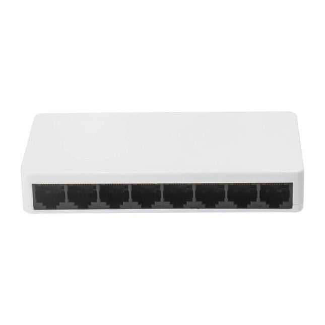 Compact 8-Port Ethernet Switch for Simple Network Connections white plug-and-play desktop switch with eight RJ45 ports