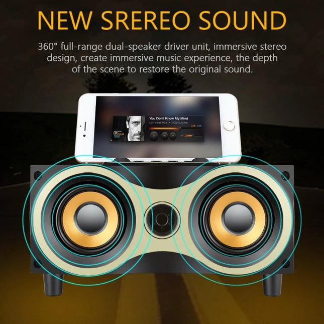 Wooden Bluetooth Speaker For Home Listening Compact with dual drivers, phone dock, TF card USB support and hands-free mic