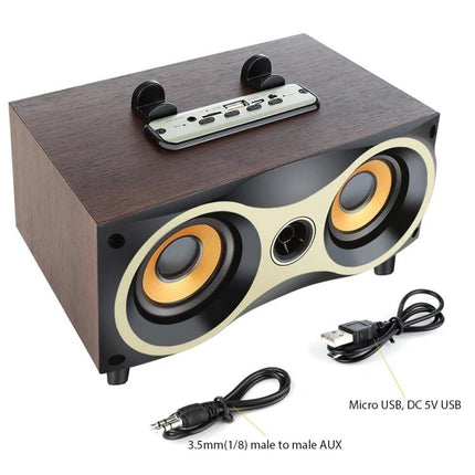 Wooden Bluetooth Speaker For Home Listening Compact with dual drivers, microphone, TF/USB inputs and AUX cable