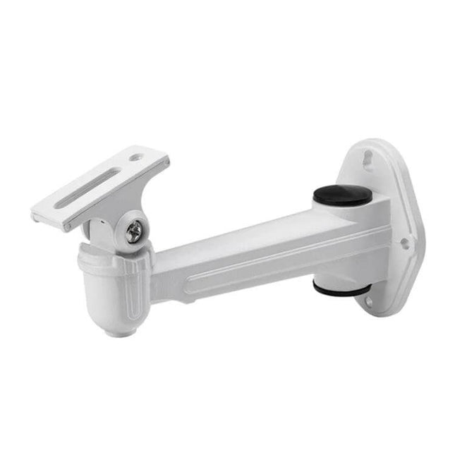Aluminum Wall Mount Bracket for Indoor Outdoor CCTV Cameras — adjustable white aluminum bracket with 360° rotation for wall-mounted surveillance