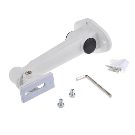 Aluminum Wall Mount Bracket for Indoor Outdoor CCTV Cameras securely mounted with screws and adjustable 360° rotation for home or commercial surveillance