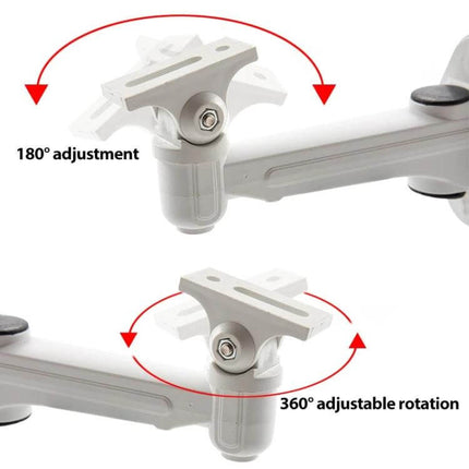 Aluminum Wall Mount Bracket for Indoor Outdoor CCTV Cameras showing 180° tilt and 360° adjustable rotation for secure wall installation