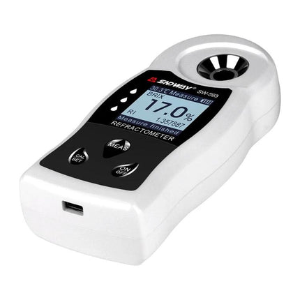 SNDWAY Digital Refractometer for Sugar Measurement in Beverages and Fruit handheld Brix meter showing 17.0% reading