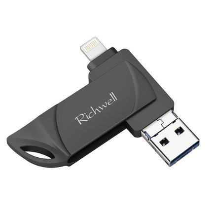Richwell Flash Drive for Storing Files on the Go - dual USB and Lightning plug-and-play backup for iPhone and MacBook