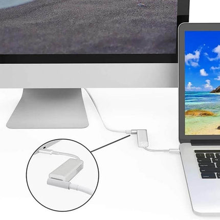 USB C to Mag-Safe Charging Adapter for MacBooks and Phones connected between MagSafe cable and USB‑C MacBook showing magnetic quick‑release charging