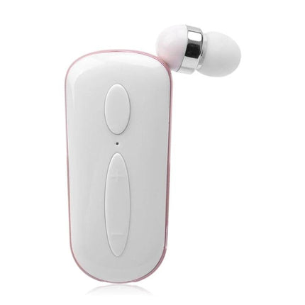 Wireless Bluetooth Headset With Vibration Alert And Clip slim white clip-style earpiece with retractable cable for commuters