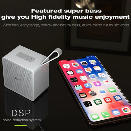 EWA Portable Bluetooth Speaker Compact Pocketable For Travel white compact cube speaker beside smartphone for bass