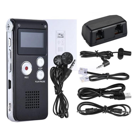 Voice Recorder for Everyday Notes and Meetings compact one-key digital recorder with earbuds cables and accessories