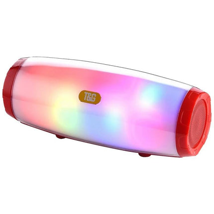 Compact T G Portable Bluetooth Speaker For Home And Outdoor Use with multicolor LED lights, red ends, Bluetooth 5.0, TF/USB/AUX