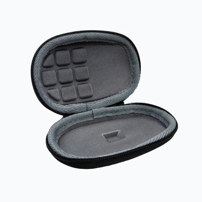 Portable Hard Shell Travel Case for Logitech MX Anywhere 2S open gray molded interior showing protective foam and zippered hard-shell exterior