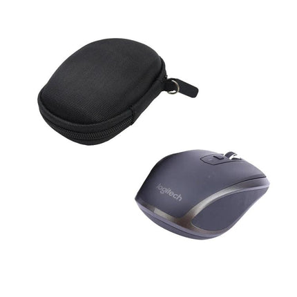 Portable Hard Shell Travel Case for Logitech MX Anywhere 2S shown with black zipper case protecting the wireless mouse