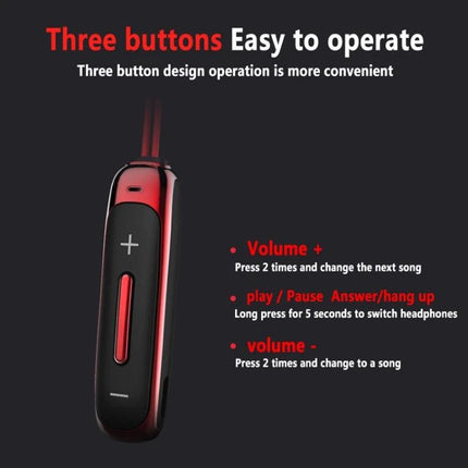 Sport Bluetooth Headset For Running And Daily Commute wired-style controller showing three-button volume and play/pause controls
