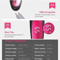 Portable USB Rechargeable Electric Heated Eyelash Curler with Temperature Control and Quick Preheating