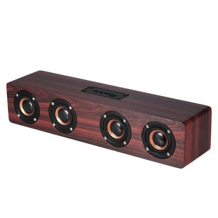 Wood-finish Bluetooth Speaker With Built In Mic For Everyday Home Use with 360° four-driver sound and hands-free calling